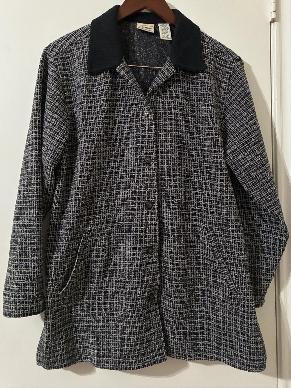 Vintage L.L. Bean Textured Button-Up Barn Jacket - Black/Grey - Women’s Size M